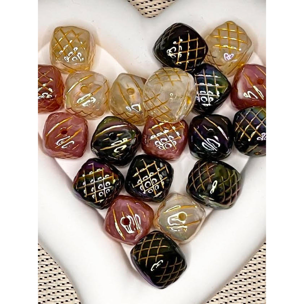 Cube Acrylic Beads With Gold Line,Random Mix,YY