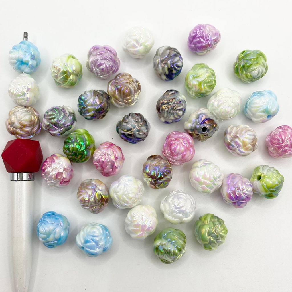 Glossy Ombre Rose Flower Acrylic Beads,15mm,Random Mix,AZ