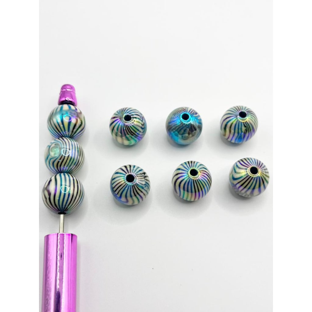 Green Striped Para sa UV Coating Glossy Acrylic Beads With Swirl ,16mm,FS