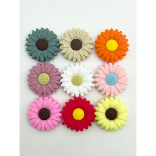 Medium Daisy Flower Silicone Focal Beads, Random Mix