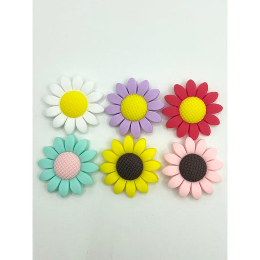 Malaking Sunflower Flower Silicone Focal Beads, Random Mix