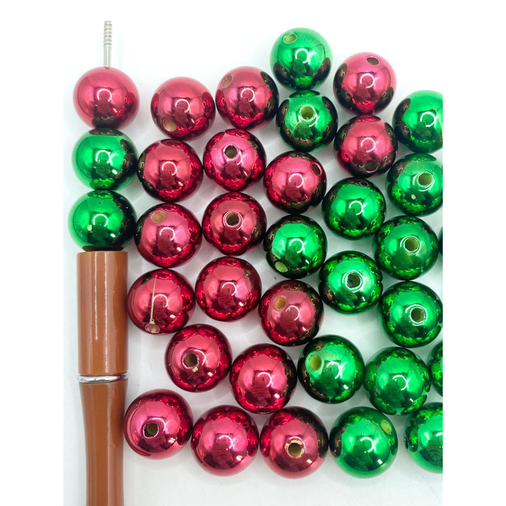 Kulay ng Pasko Makintab na Acrylic Beads ,16mm,Random Mix,TT