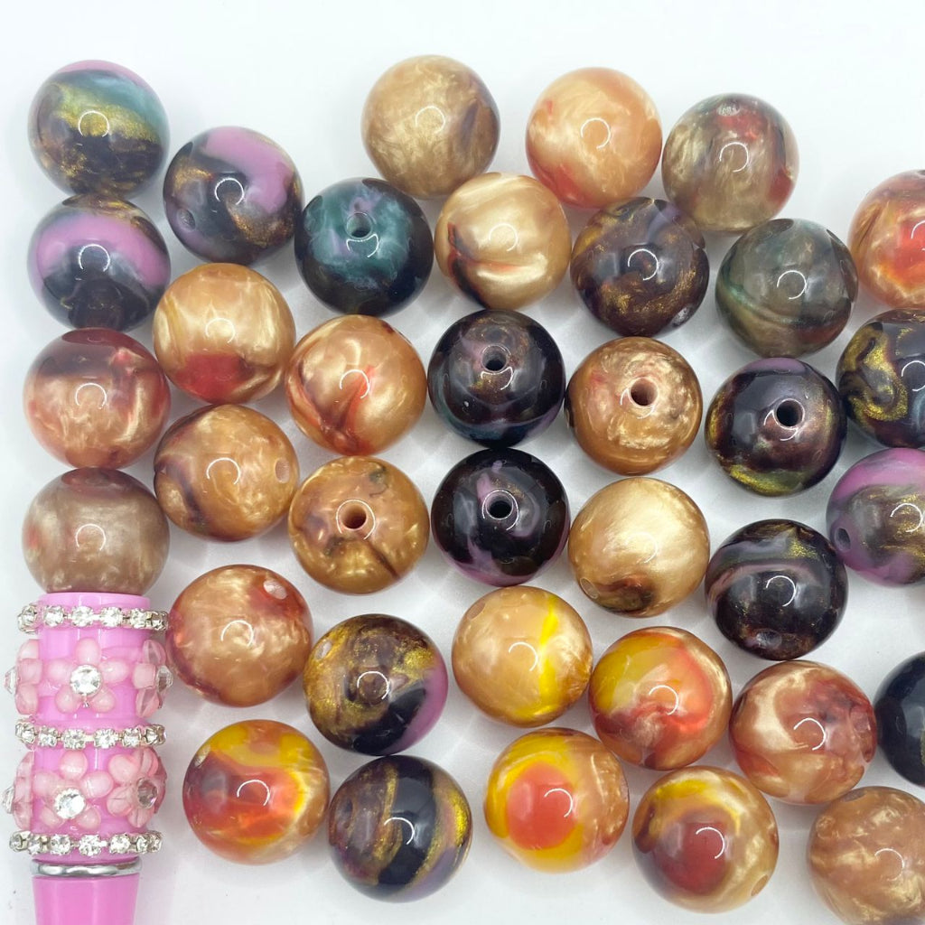 Elegant Glossy Ombre All Colors Marble Acrylic Beads,10mm & 16mm,Random Mix,YH