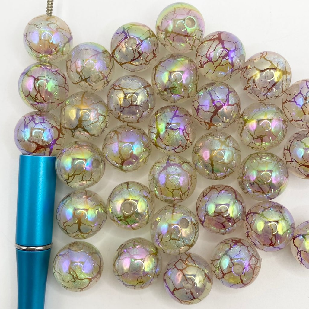 Brown Crackle Acrylic Beads na May Glitter at UV Finish,16mm,Random Mix,YH