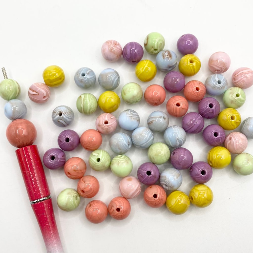 Macaron & Light Color Ombre Glossy Acrylic Beads With White Stripe Inside,12mm & 16mm,Random Mix ,MC