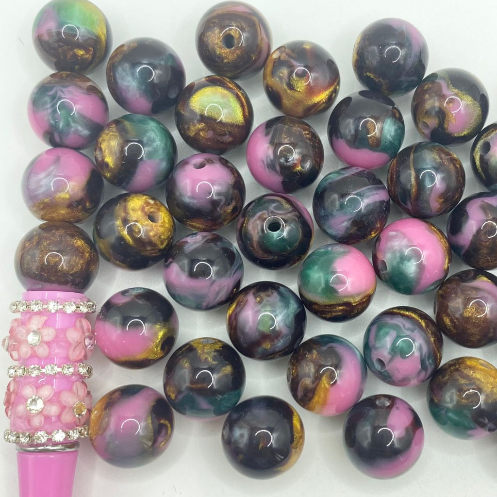 Elegant Glossy Ombre Purple & Black & Gold Marble Acrylic Beads,10mm & 16mm,Random Mix,YH