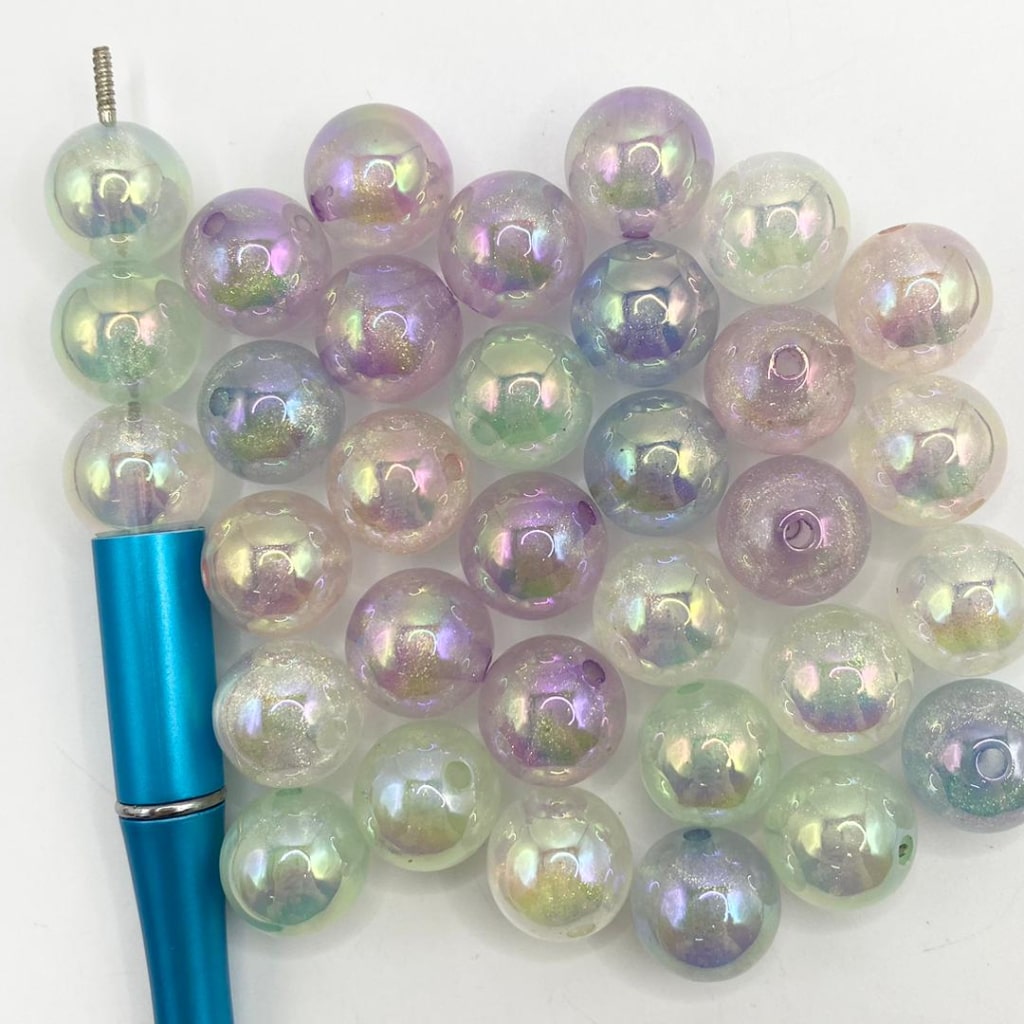 Luminious Glitter Acrylic Beads ,Mukhang Bituin sa gabi ,16mm, Random Mix,CM