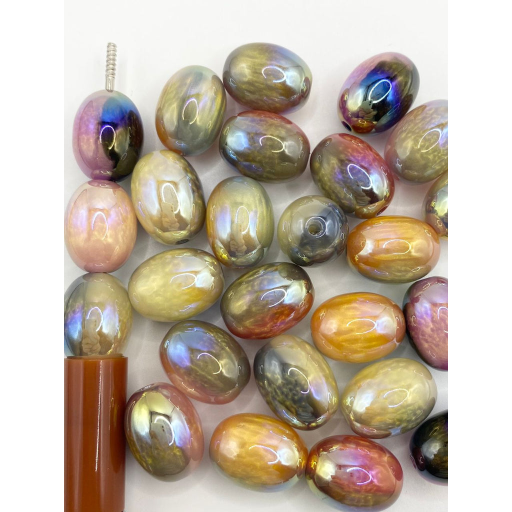 Glossy Elegant & Luxious Marble Ombre Oval & Round Shaped Acrylic Beads,9mm by 13mm & 16mm,Random Mix,YH