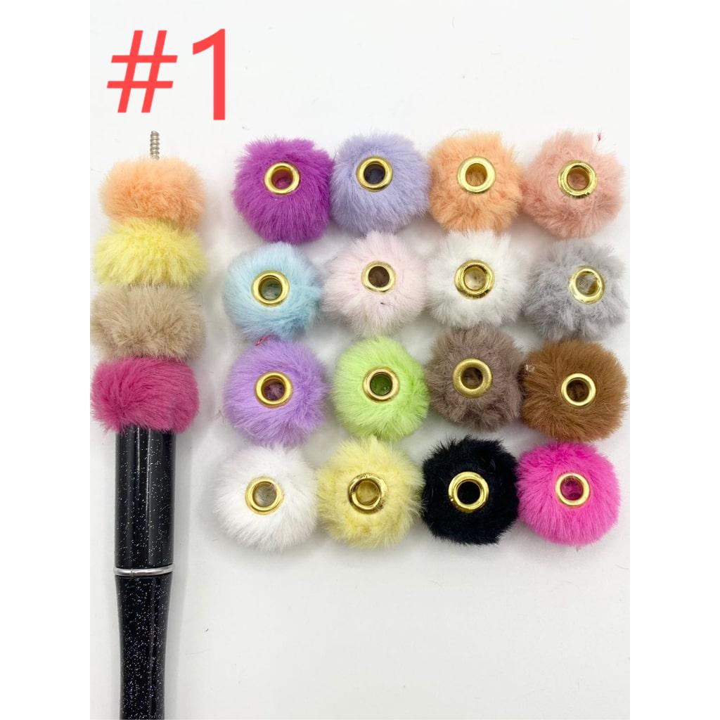 Pom Pom Fluffy Hard Beads in Solid Colors, Random Mix