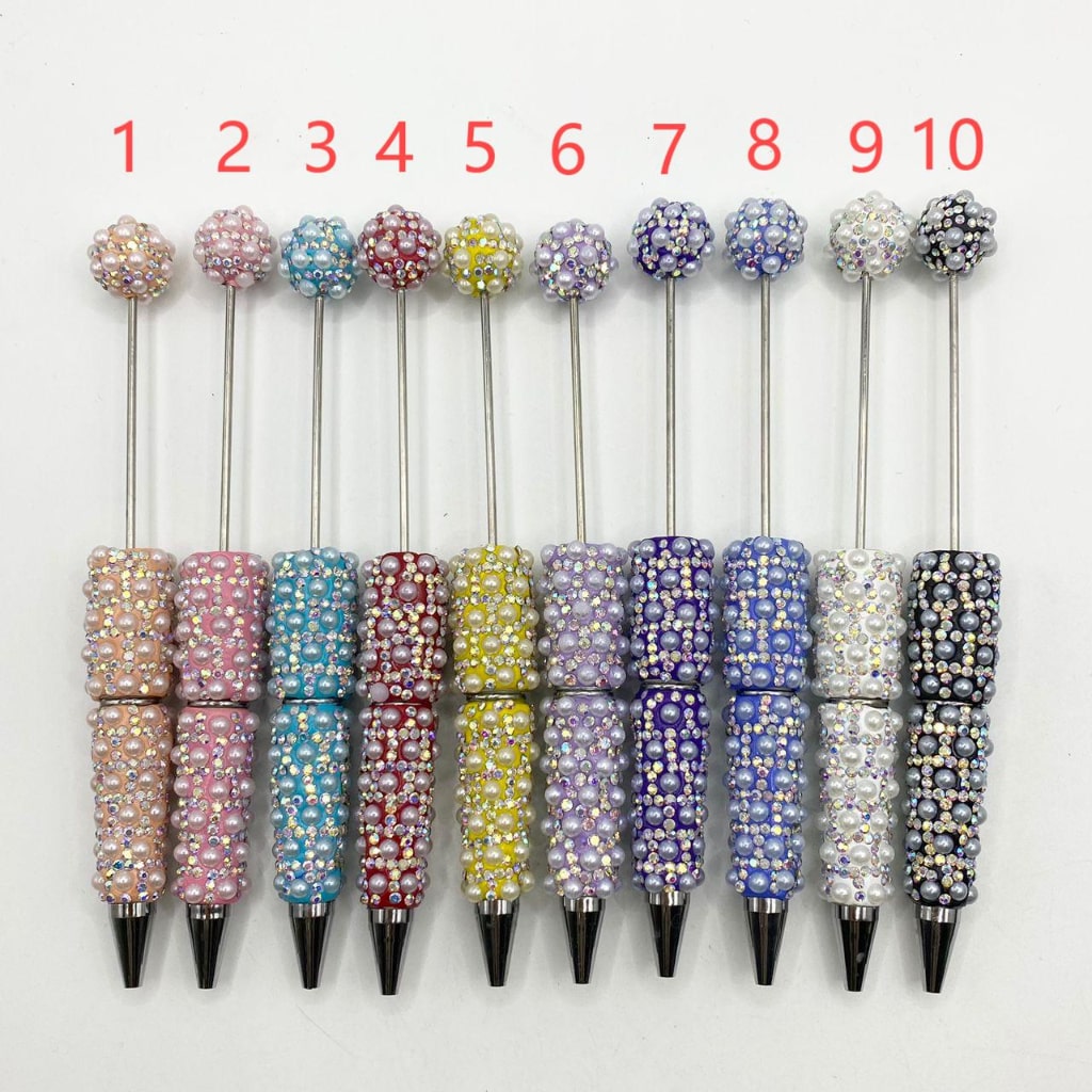 Fancy Clay Beadable Pearl and AB Rhinestone Pens ,Random Mix
