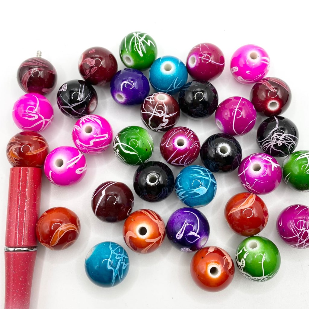 Glossy Plain Acrylic Beads With White Stripe in the Surface,16mm,Random Mix,MC