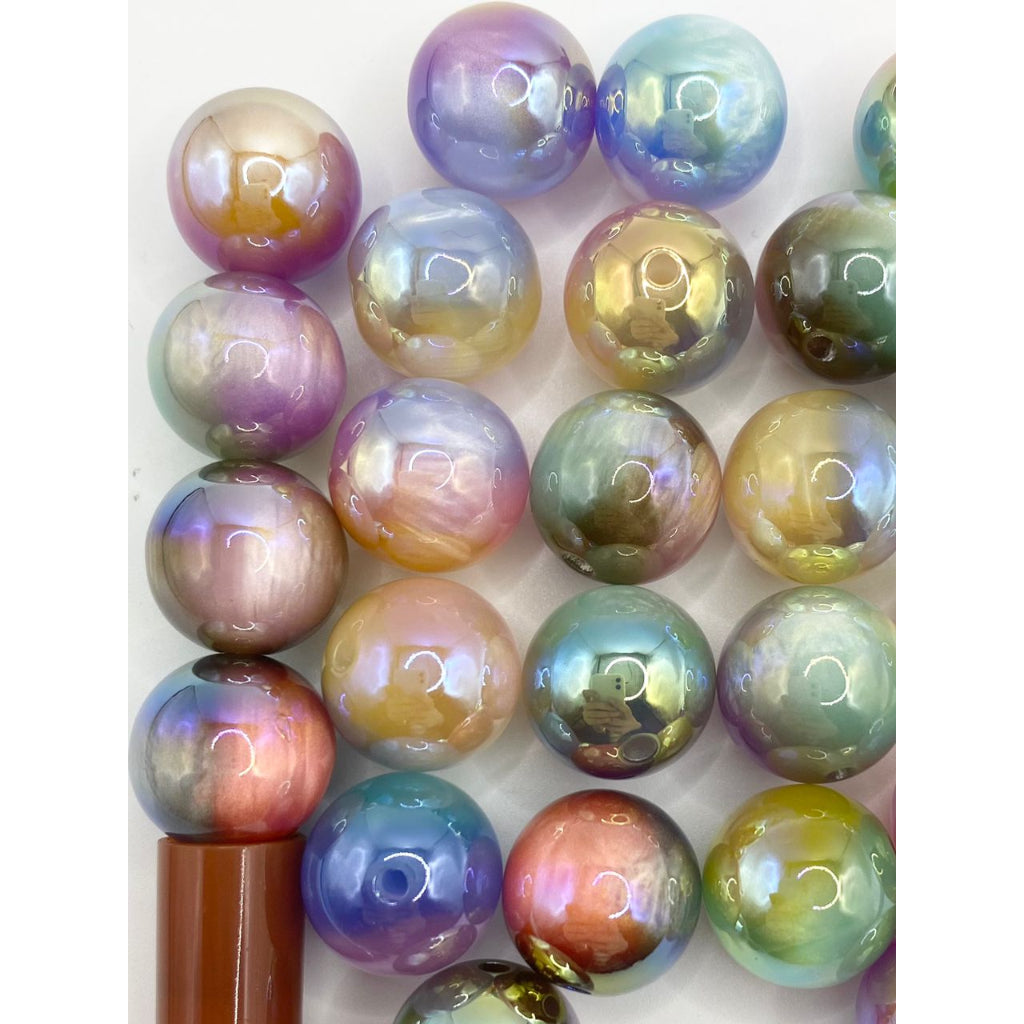 Glossy Elegant & Luxious Marble Ombre Oval & Round Shaped Acrylic Beads,9mm by 13mm & 16mm,Random Mix,YH