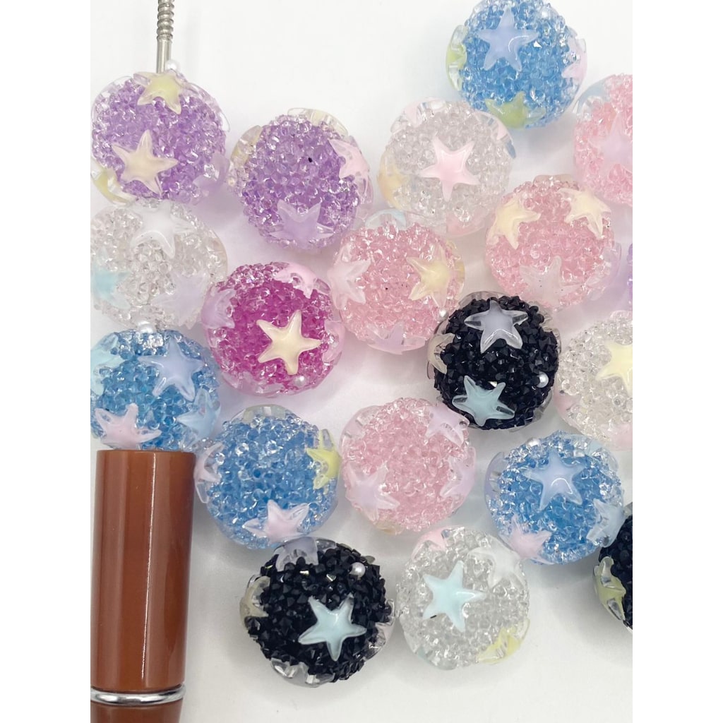Sugar Acrylic Beads na may Star sa ibabaw ,16mm, Random Mix