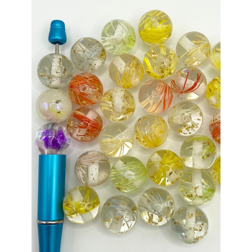 Clear See-Thru Acrylic Beads Within Gold Confetti at Dried Flower ,16mm,Random Mix ,WM
