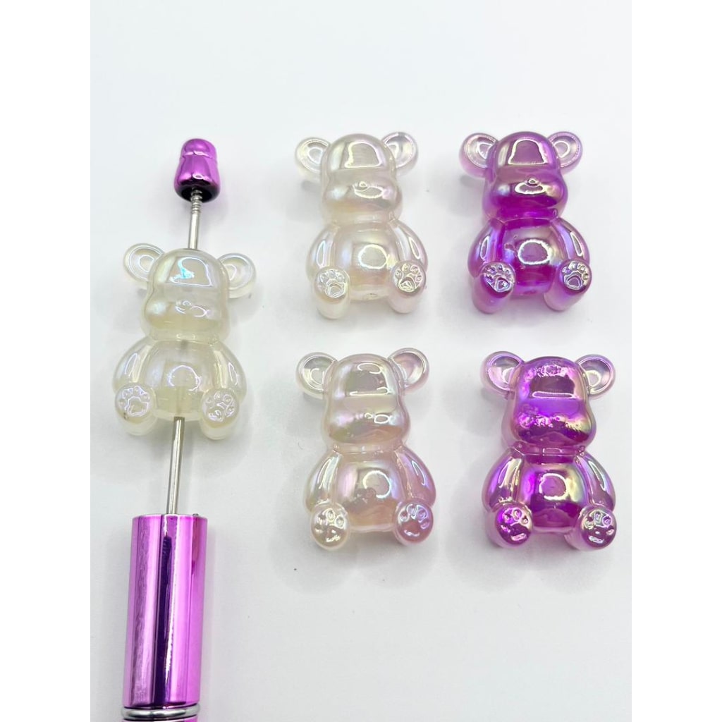 Maaliwalas na See-Thru Teddy Bears Acrylic Beads Na May Banayad na Pagbabago (Pagbabago Mula Puti tungo sa Lila ),HS