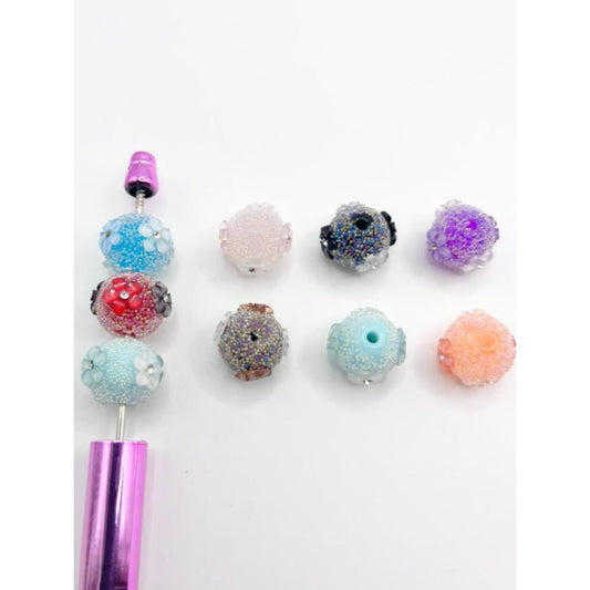 Sugar Acrylic Beads na May Maliit na Bulaklak sa Gitna ,Random Mix ,ZY
