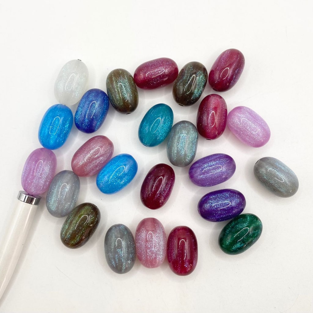 Glossy Oval Acrylic Beads With Double Glitter ,13mm by 21mm,Random Mix,WM