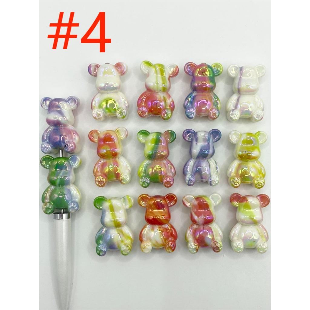 Acrylic Bear Shaped Beads with Marble Pattern in Various Colors, Random Mix