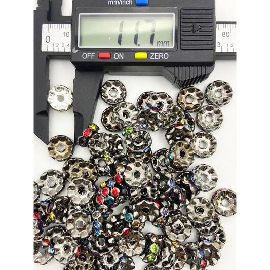 Wavy Spacer na may Gun Black Color Metal at Random Mix Color Rhinestones, 12mm