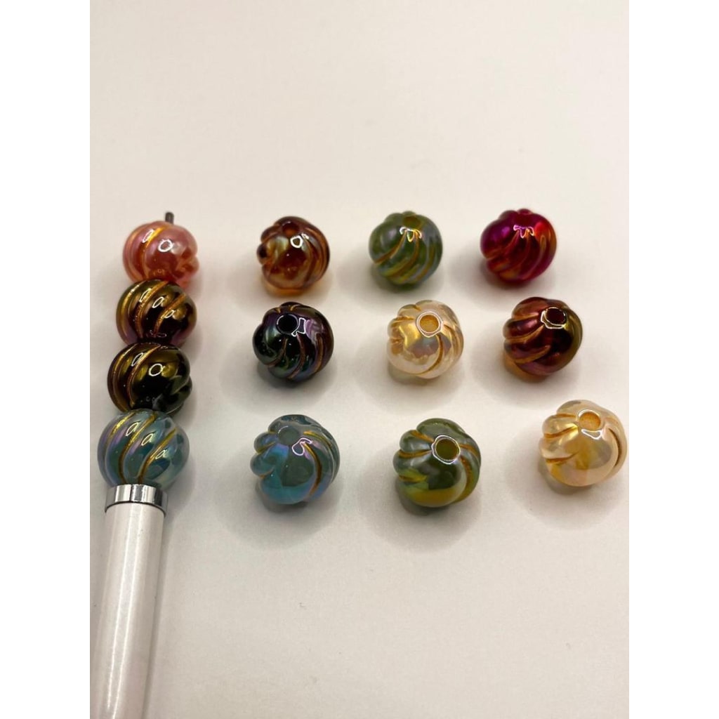 Swirl Acrylic Beads na May Gold Strip na May Pumking Shaped ,16mm,Random Mix,YY