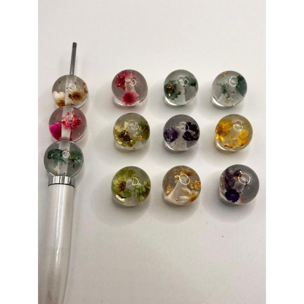 Clear Acrylic Beads Within Dried Flowers and Gold Leaf ,16mm,Random Mix,JM