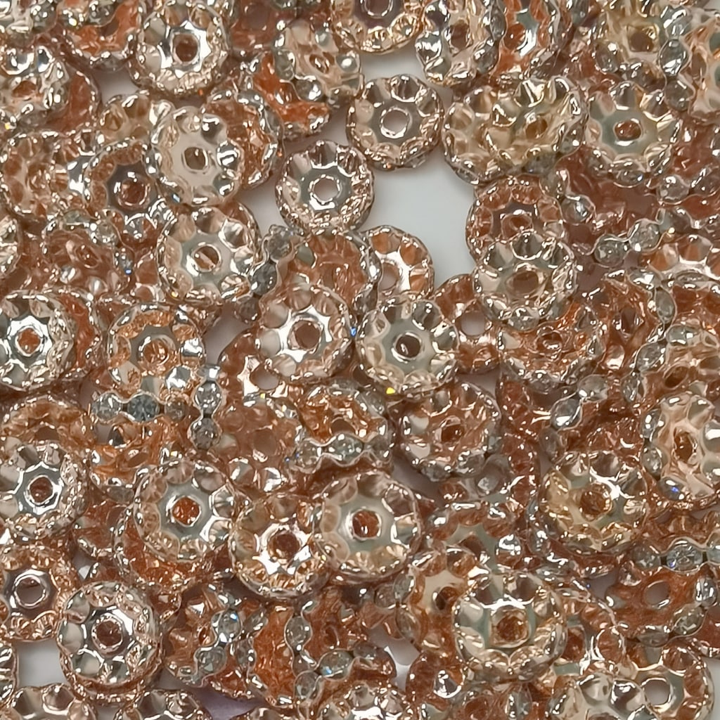 Spacers with Metal Wave Shape and Rhinestone, 12mm