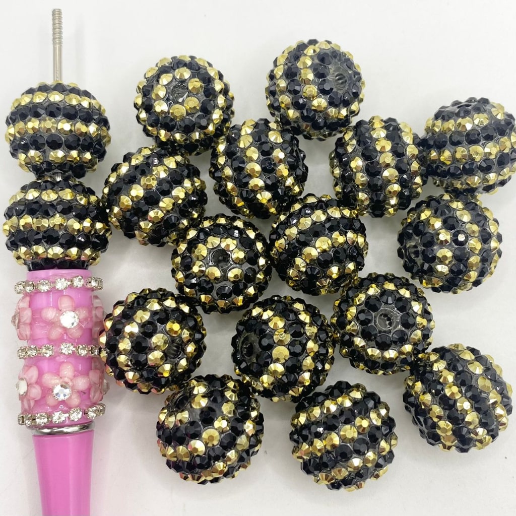 Black And Gold Swirl Acrylic Rhinestone Beads ,20mm