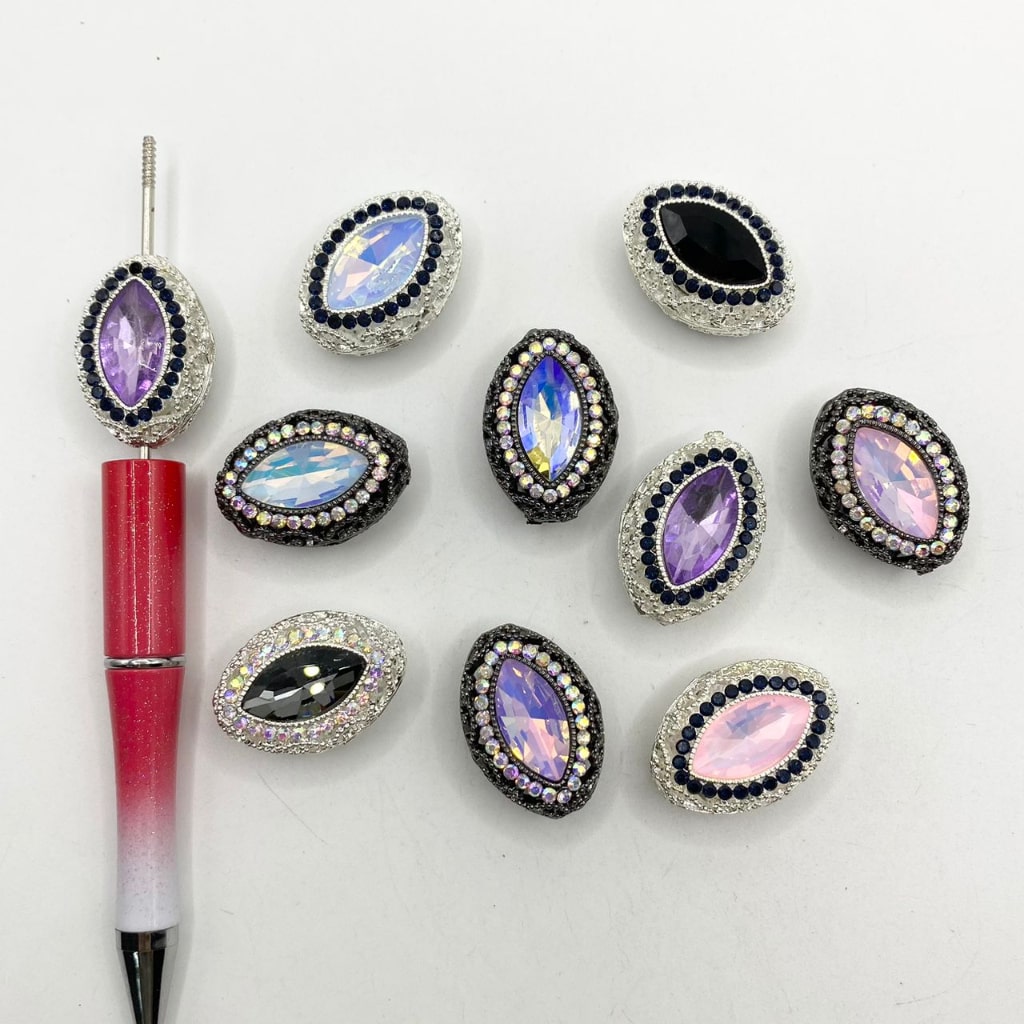 Metal Alloy Hollow Oval Fancy Crystal Beads With Rhinestone Around ,20mm by 29mm