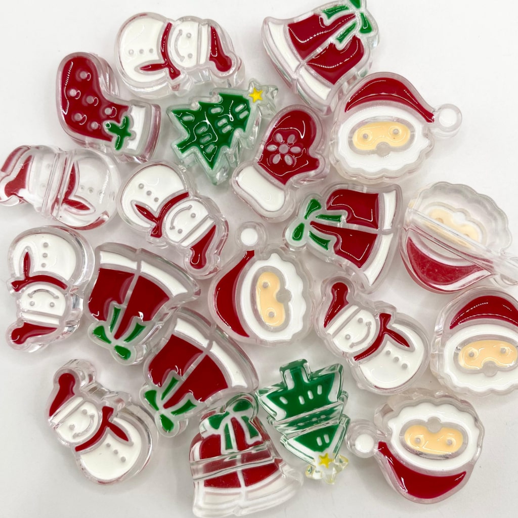 Clear Christmas Theme Acrylic Beads ,14mm by 22mm,Random Mix