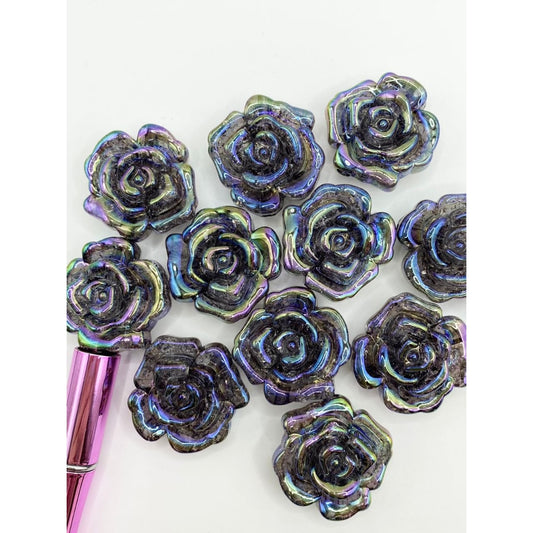 Black Rose Flower Shaped Acrylic Beads With UV Finish ,30mm,YY