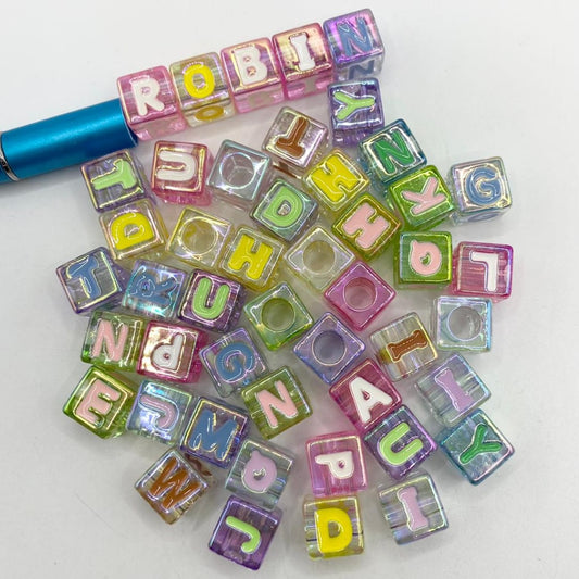 Glossy Cube at Square Cany Color Letter Acrylic Beads na May Malaking Butas,12mm,Random Mix,CM