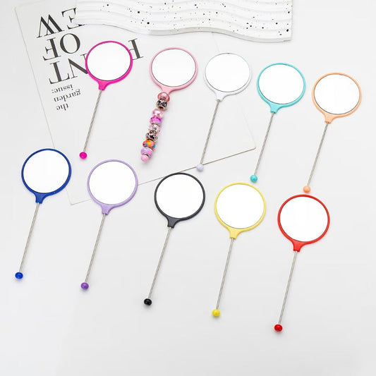 DIY Beadable Make Up Mirrio with Keychain Bar in Solid Color,54mm by 145mm,Random Mix