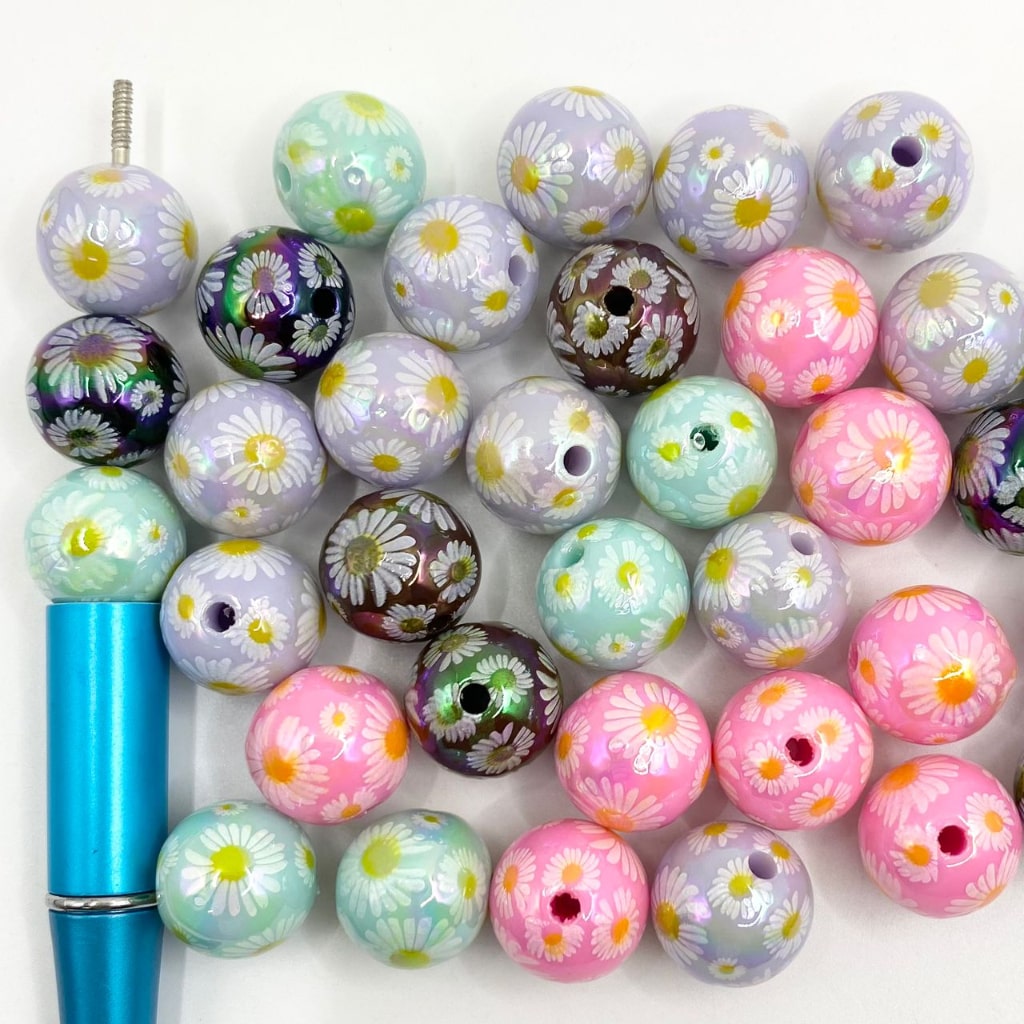 Daisy Flower Printed Acrylic Beads ,16mm,Random Mix ,SB & DK