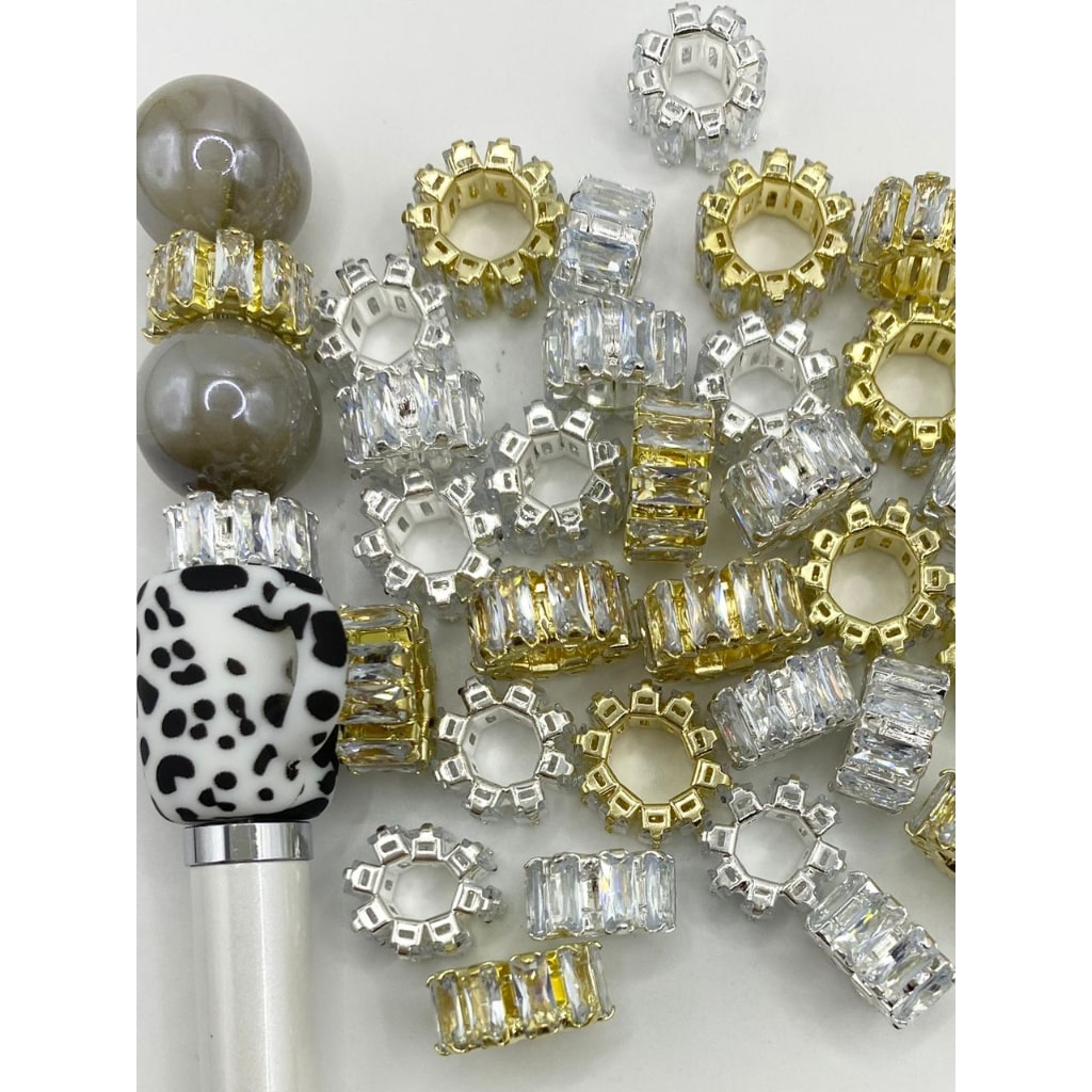 Silver & Gold Alloy Spacers with Cube & Square Crystal ,13mm by 14mm,Random Mix