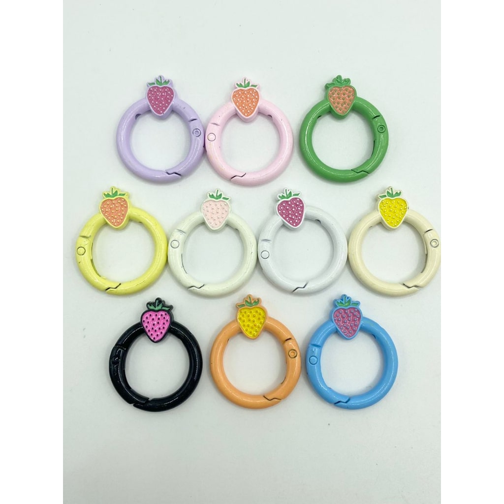 Glossy Durable Keychain Closure Round Keyring Lock With Strawberry ,27mm,Random Mix,CG