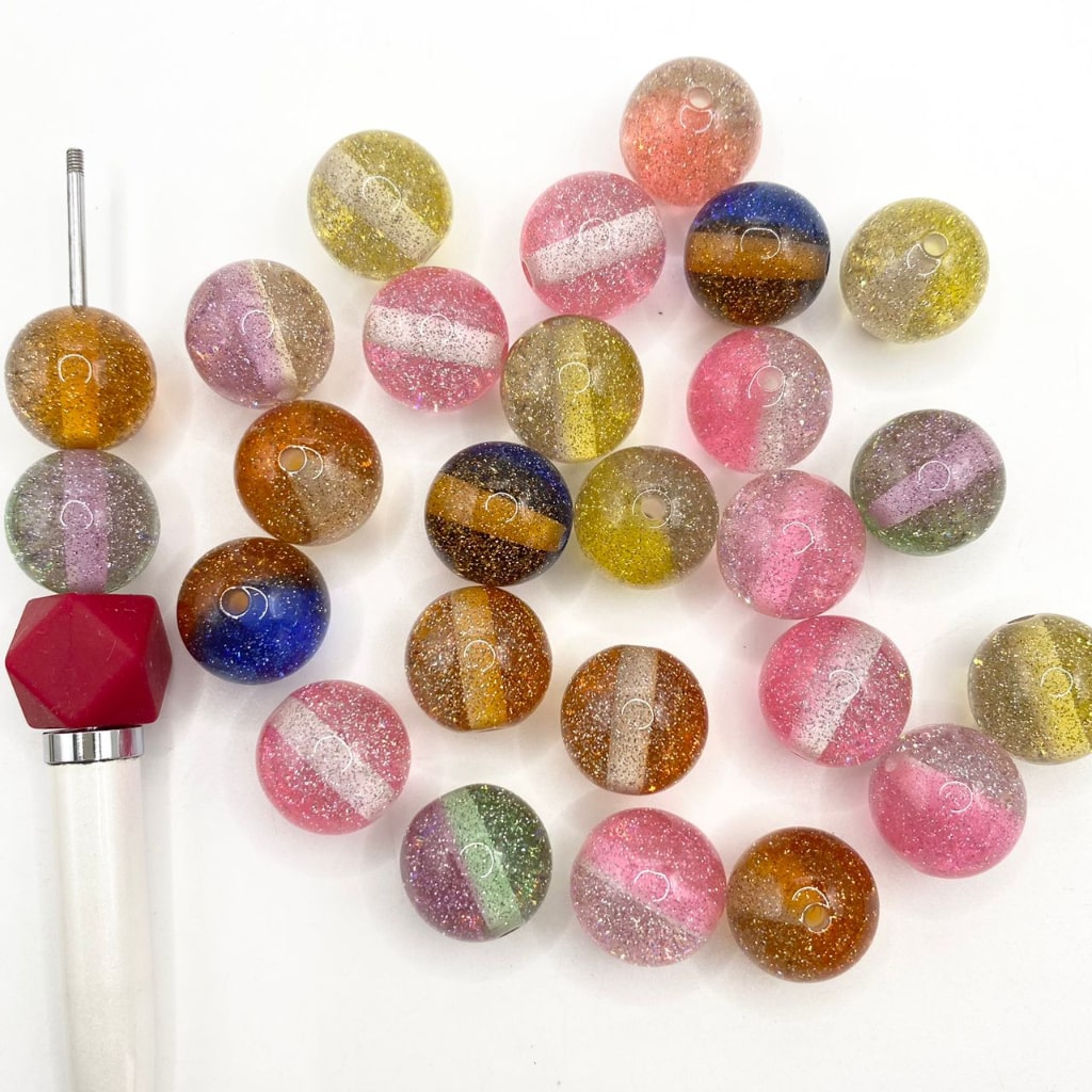 Double Glitter Ombre Acrylic Beads na May Puting Vertical sa Loob,16mm,Random Mix,WM