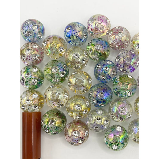 Glossy Acrylic Beads With Big Crystal in the Surface ,16mm,Random Mix