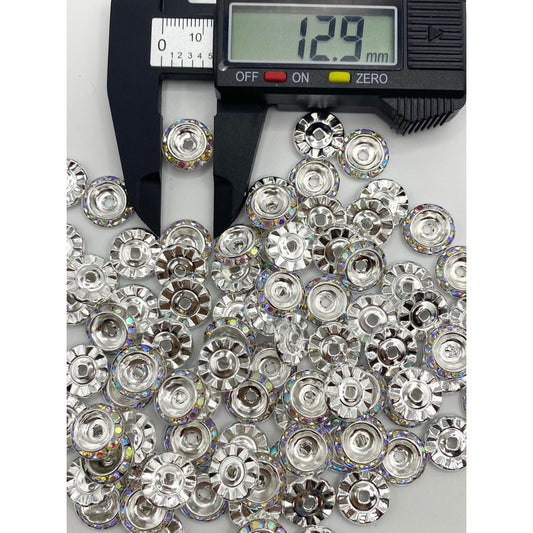 Spacers with Different Size In Silver Color Metal and AB Color Rhinestones,13mm