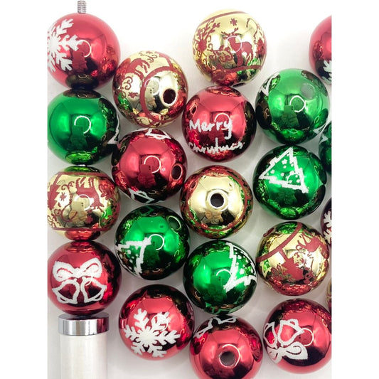 Christmas Color Acrylic Beads With Printed Issues,Random Mix,WQ