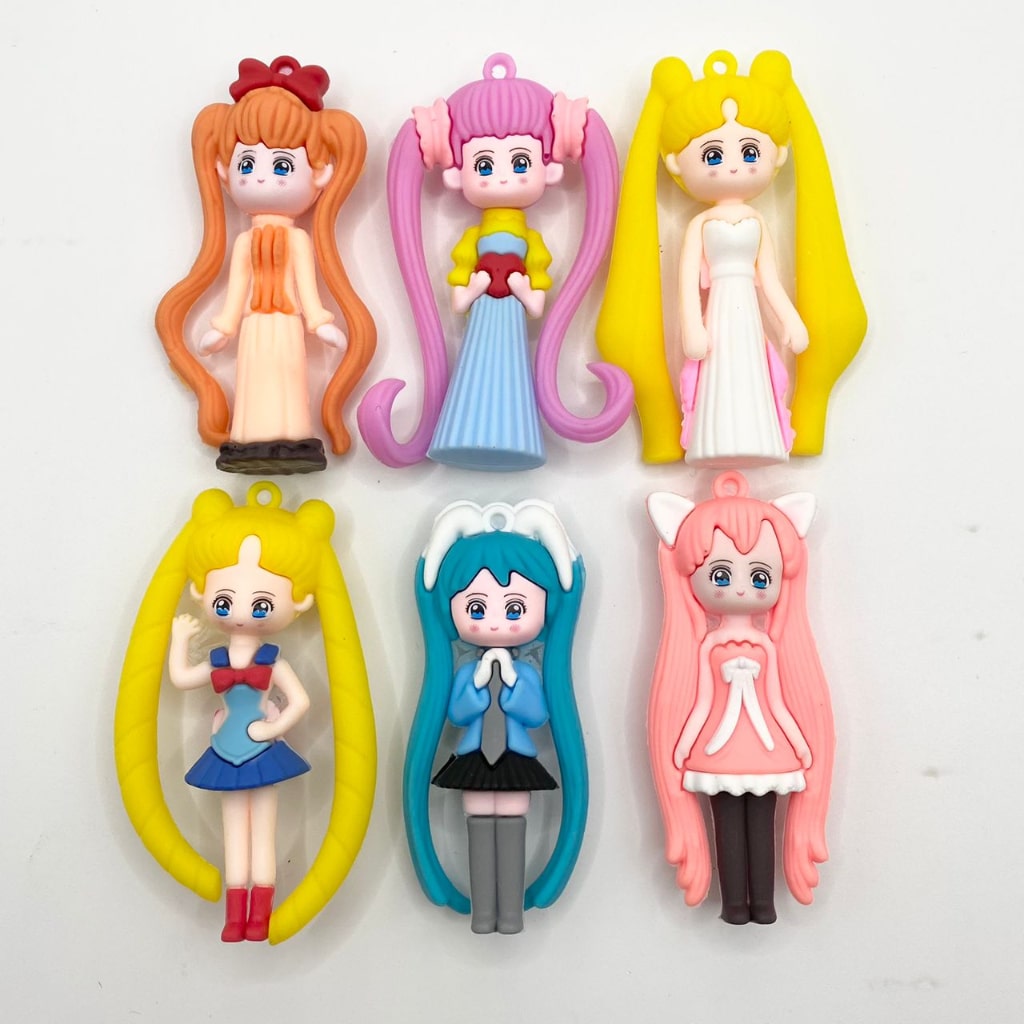 3D Sailor Moon Cartoon Characters Silicone Pendants ( Can't fit on the pens) ,1set =6pcs ,Random Mix