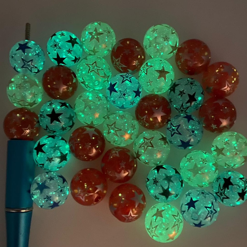 Luminious Glitter Acrylic Beads With Double Star in the Surface,16mm,Random Mix,YH