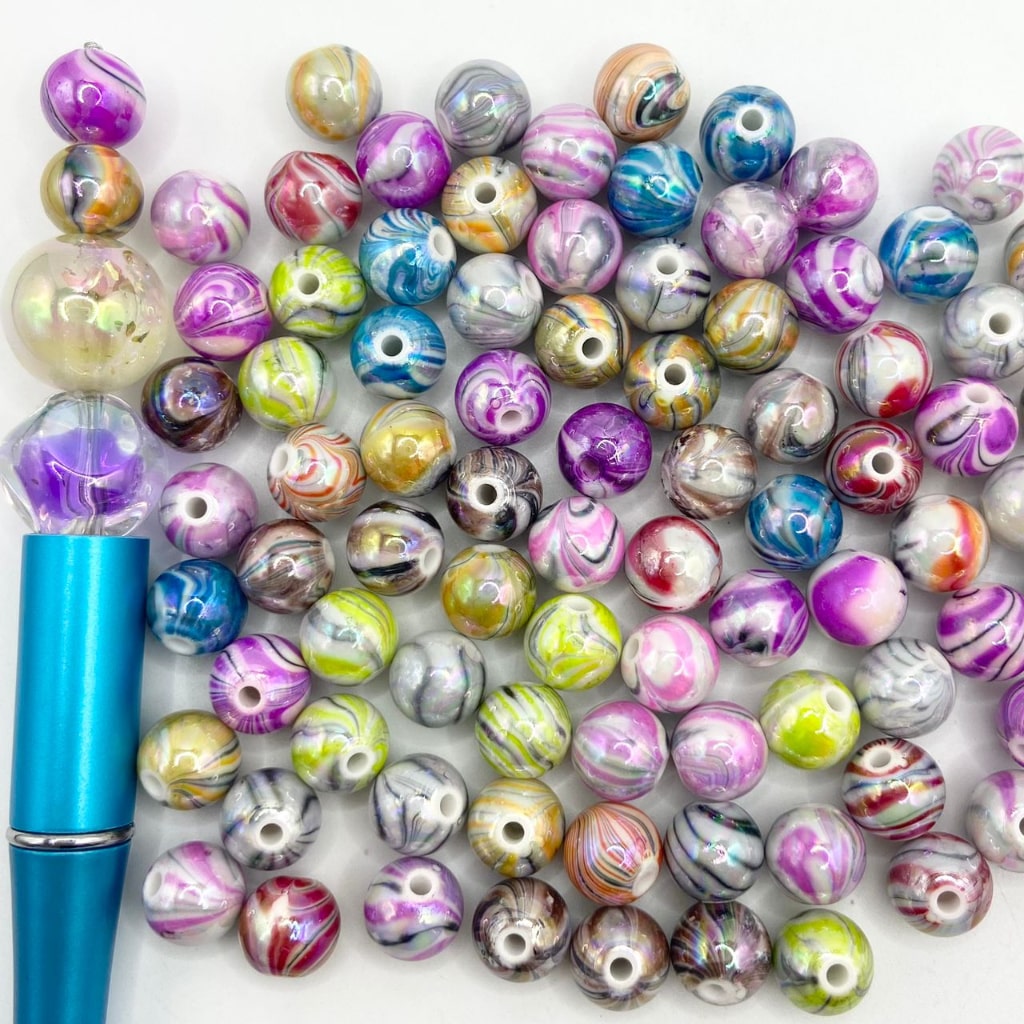 Glossy Swirl Acrylic Beads ,10mm ,Random Mix,DK