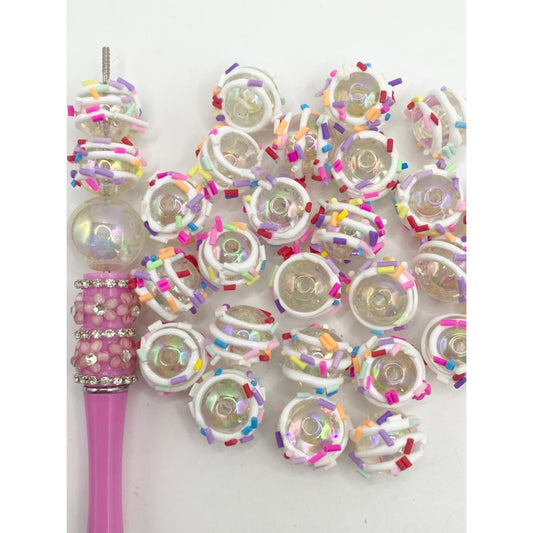 Clear Acrylic Beads With Colored Sugar Needle in White Stripe,16mm,DP