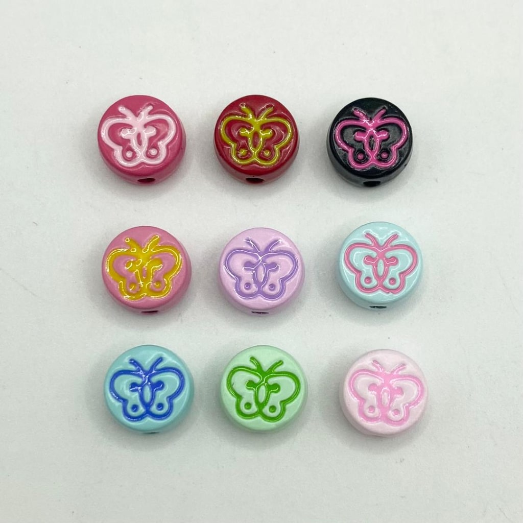 Butterfly Printed  Metal & Alloy Round Beads in Small Holes ,8mm,HZ