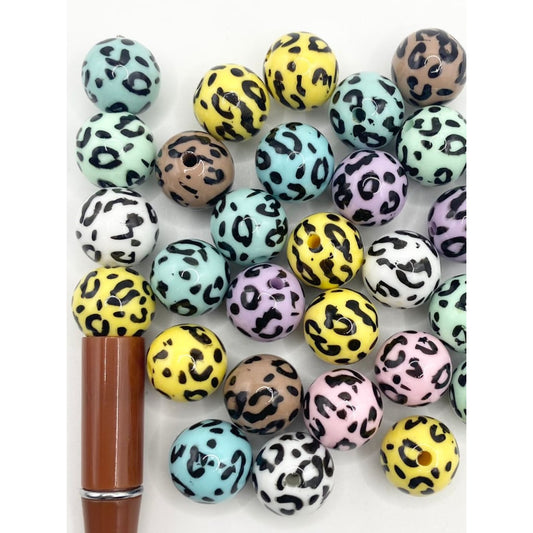 Leopard Print Acrylic Beads,16mm,Random Mix