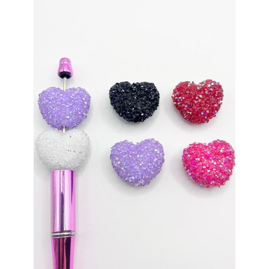 Sugar Heart Shaped Acrylic Rhinestone Beads ,Random Mix ,ZJ