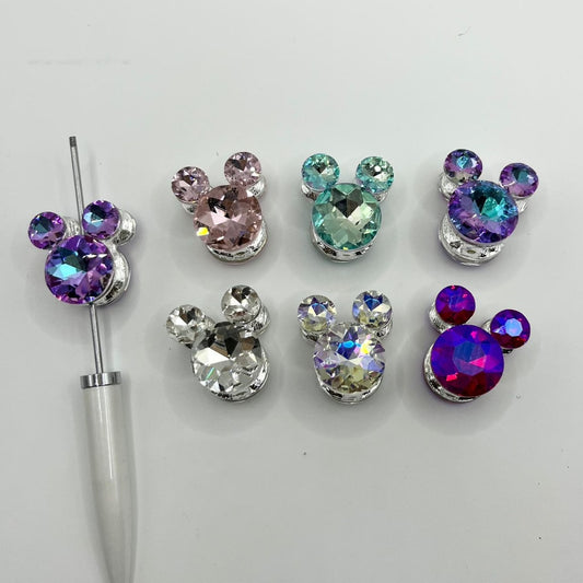 Metal Alloy Holly Micky Mouse Head Beads With Rhinestone ,24mm by 26mm, Random Mix,ZY