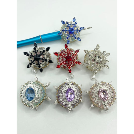 Fancy Metal Beads With Swirling Snowflake and Rhinestone Chain and Hanging Pearl,27mm by 40mm,Random Mix