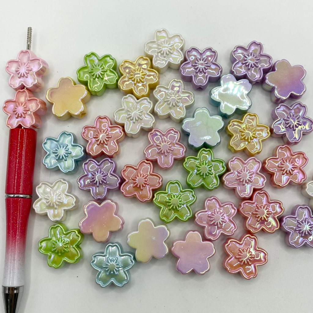 Makintab na Flower Shaped Acrylic Beads na May UV Finish,19mm,Random Mix,QK