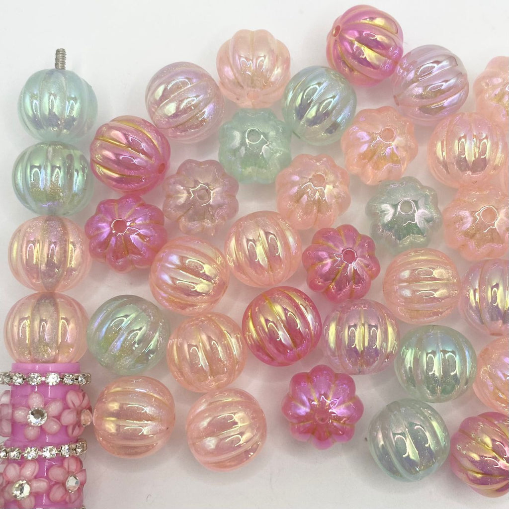 Transparent Pumking Glitter Acrylic Beads With UV Finish ,14mm,Random Mix,CM